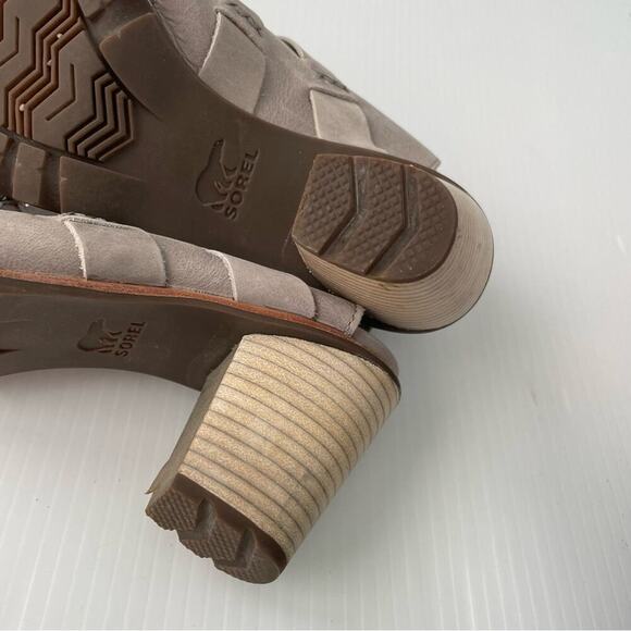 Sorel Nadia buckle stacked heel sandal strappy color is Kettle grey/beige - Picture 7 of 10